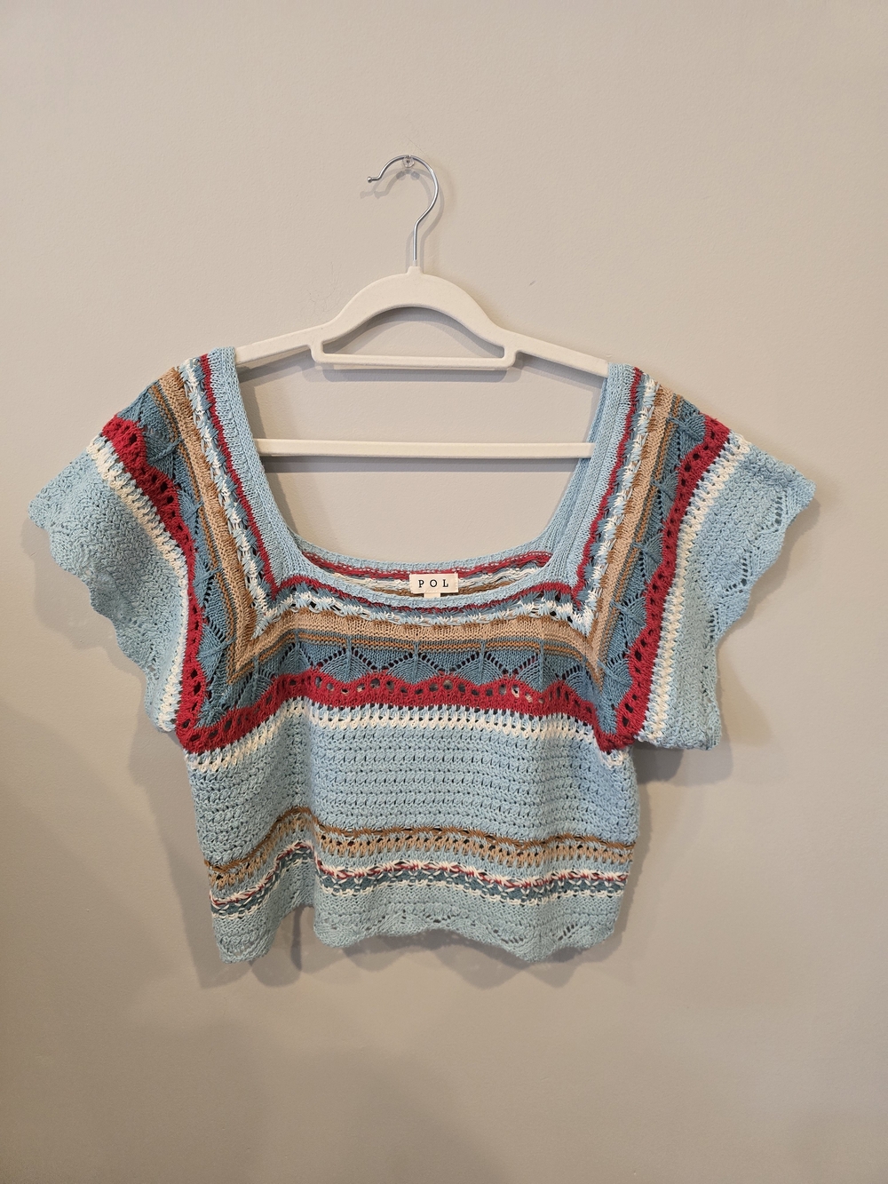 POL Light Blue Crochet Crop Top Size Large